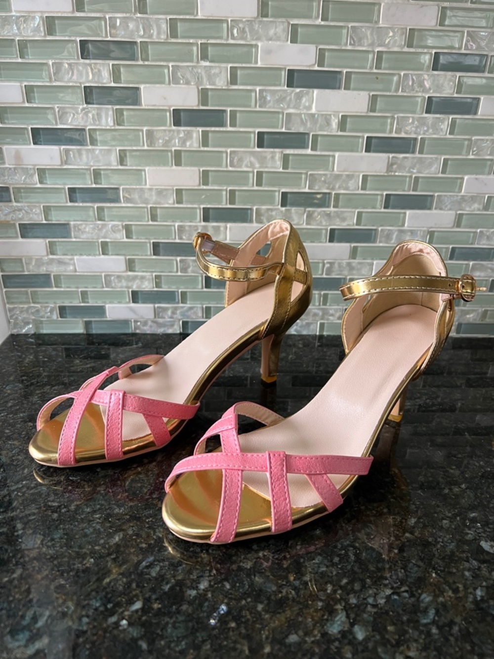 Gold & Pink Strappy Women's  High Heeled Sandals Size 39